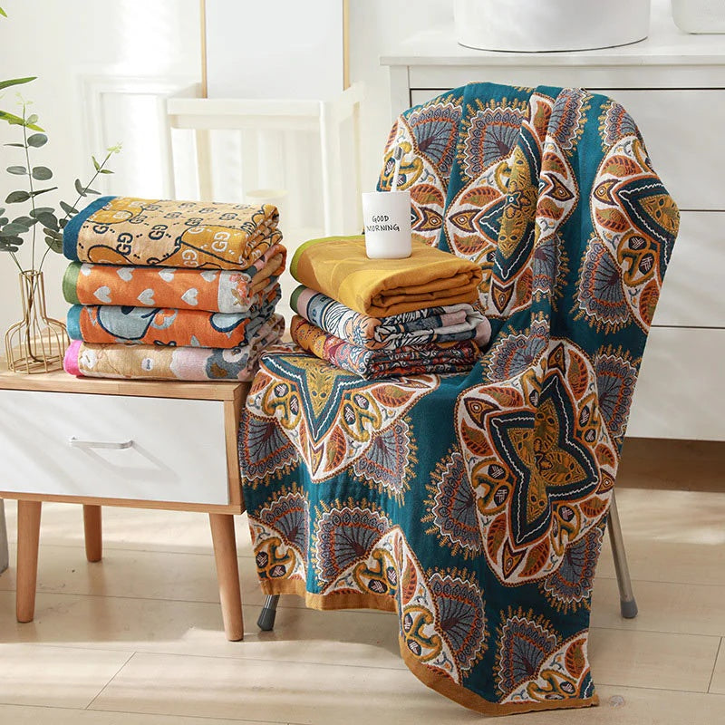 Bath Towel 100% Cotton Quick-Drying Reversible Diamond & Floral