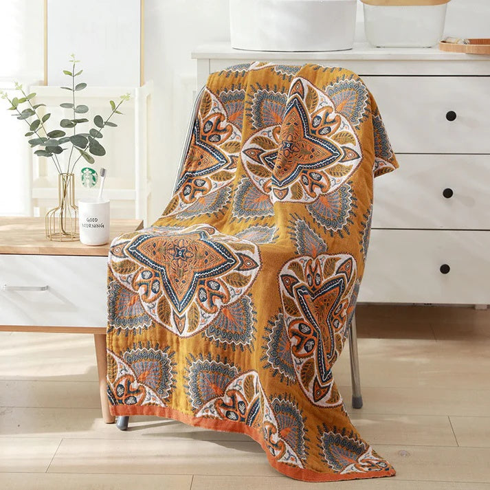 Bath Towel 100% Cotton Quick-Drying Reversible Diamond & Floral
