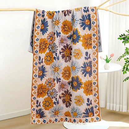 Bath Towel 100% Cotton Reversible Floral Quick-Drying