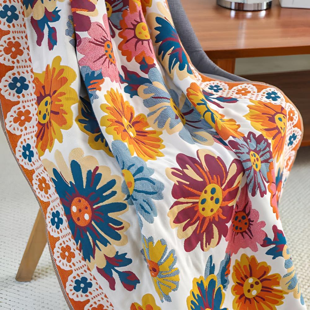 Bath Towel 100% Cotton Reversible Floral Quick-Drying
