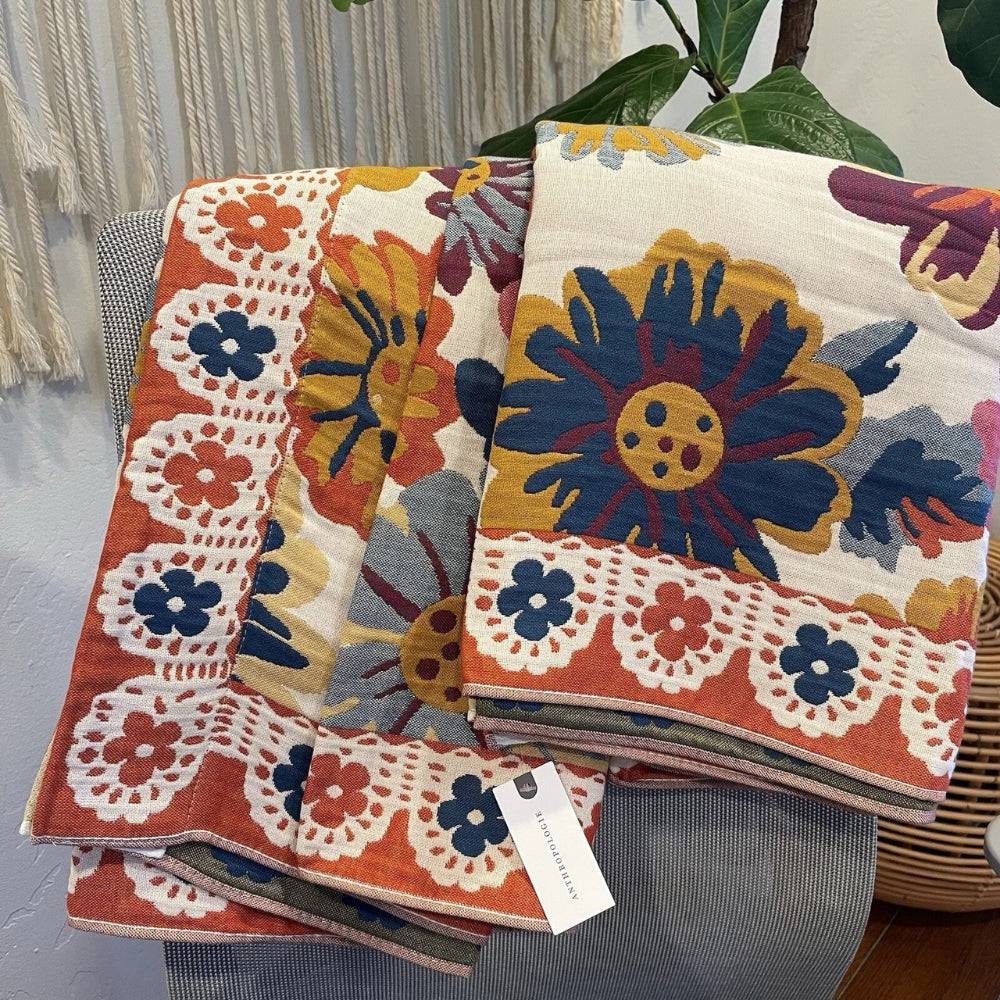 Bath Towel 100% Cotton Reversible Floral Quick-Drying
