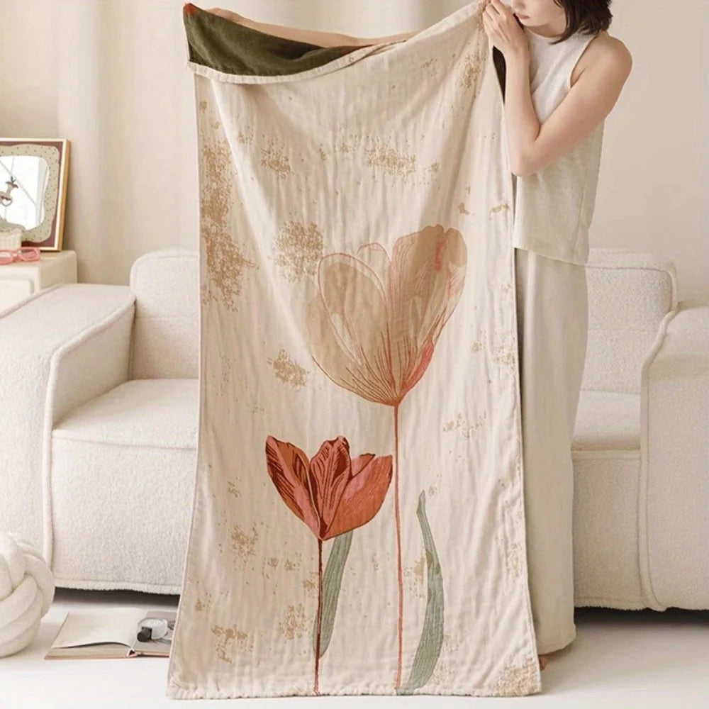 Bath Towel Blanket 100% Cotton Lightweight Vintage Floral