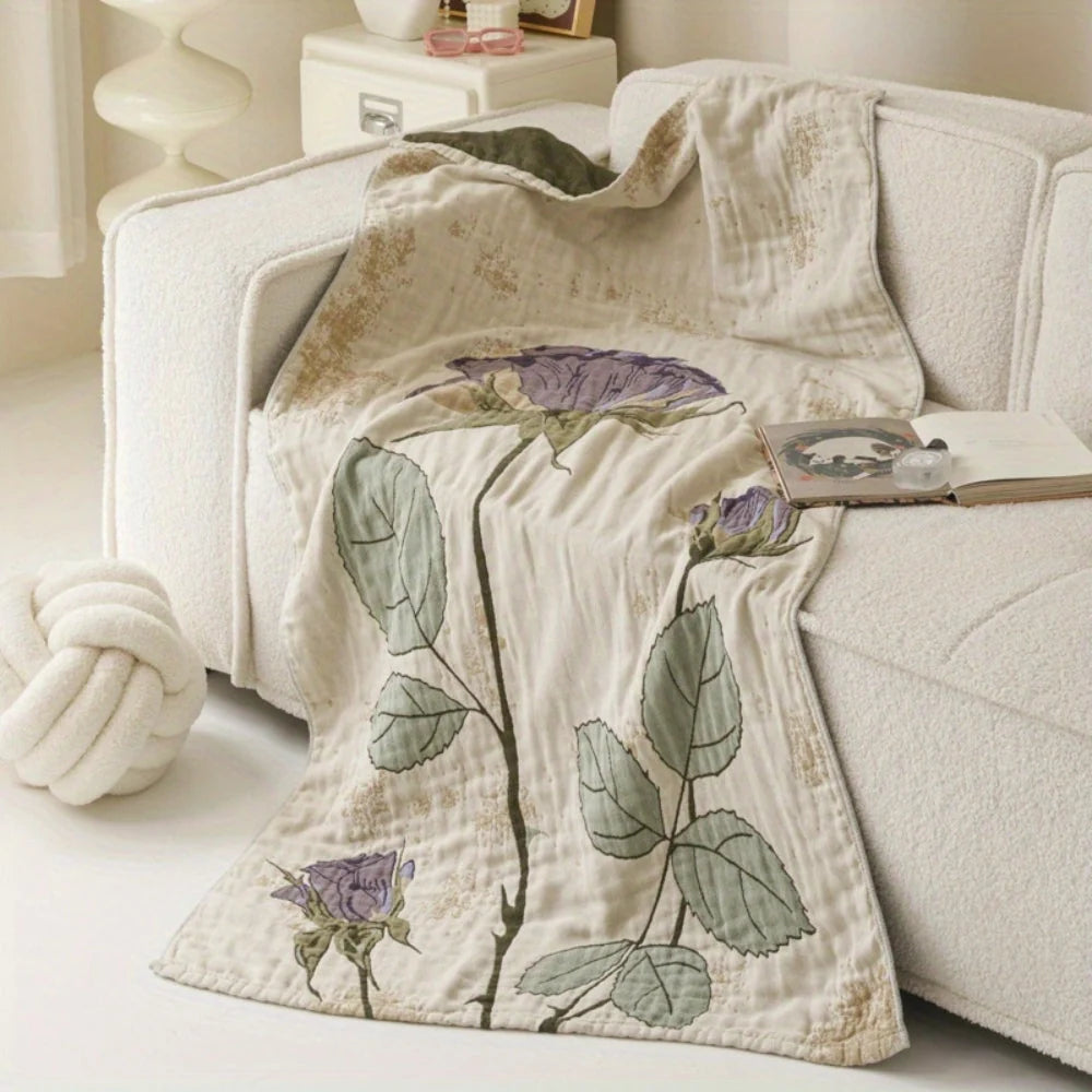 Bath Towel Blanket 100% Cotton Lightweight Vintage Floral