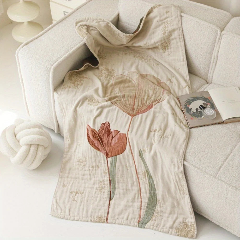 Bath Towel Blanket 100% Cotton Lightweight Vintage Floral