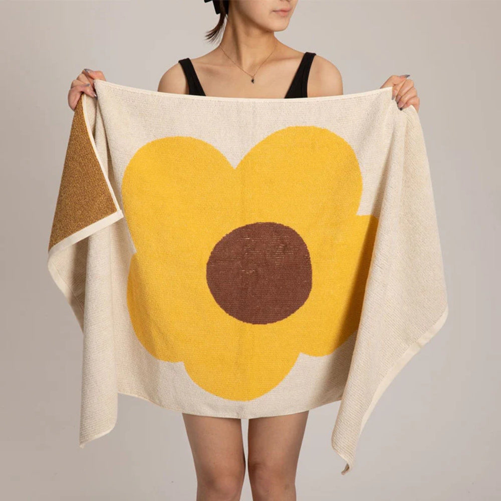 Bath Towel Cotton Sunflower Print Absorbent & Quick-Dry