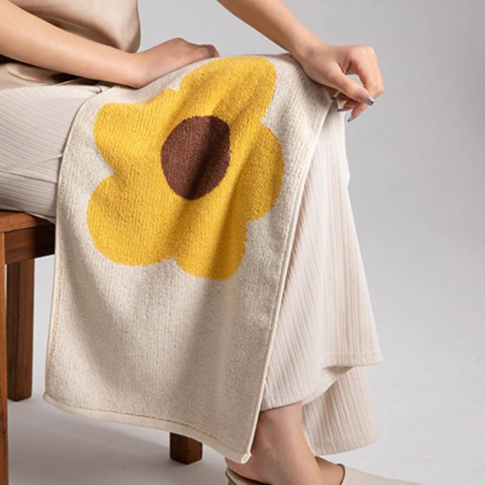 Bath Towel Cotton Sunflower Print Absorbent & Quick-Dry