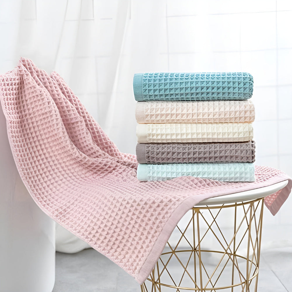 Bath Towel Cotton Waffle Weave Lightweight & Quick-Drying