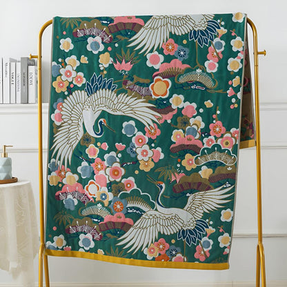 Bath Towel Floral Crane Print Pure Cotton Quick-Drying