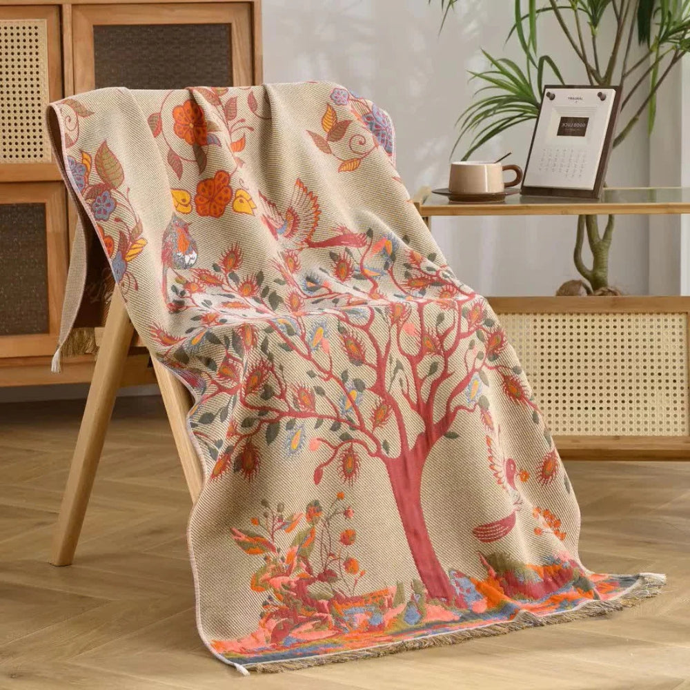 Bath Towel Pure Cotton Gauze Tree Design Tassels