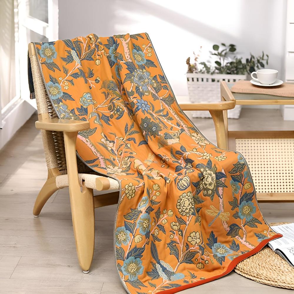 Bath Towel Reversible Hibiscus Print Natural Cotton Quick-Drying