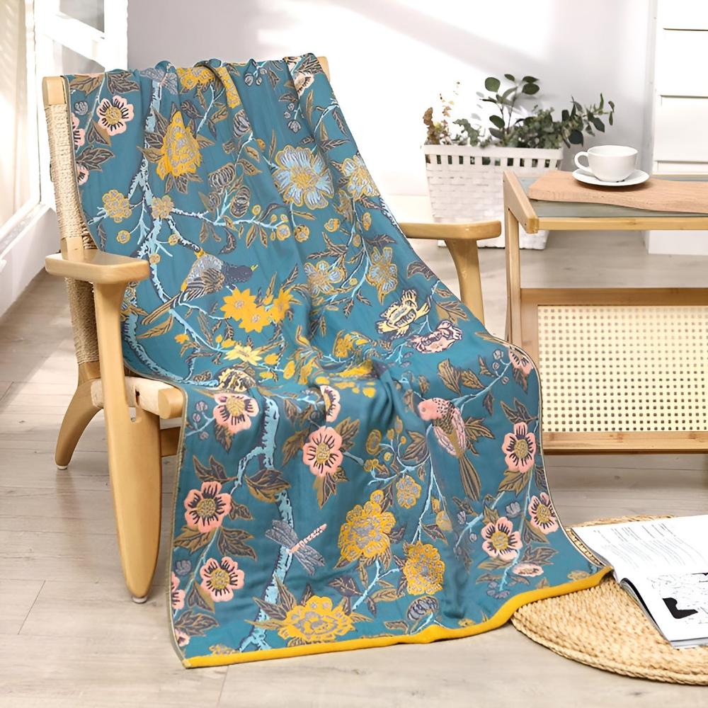 Bath Towel Reversible Hibiscus Print Natural Cotton Quick-Drying