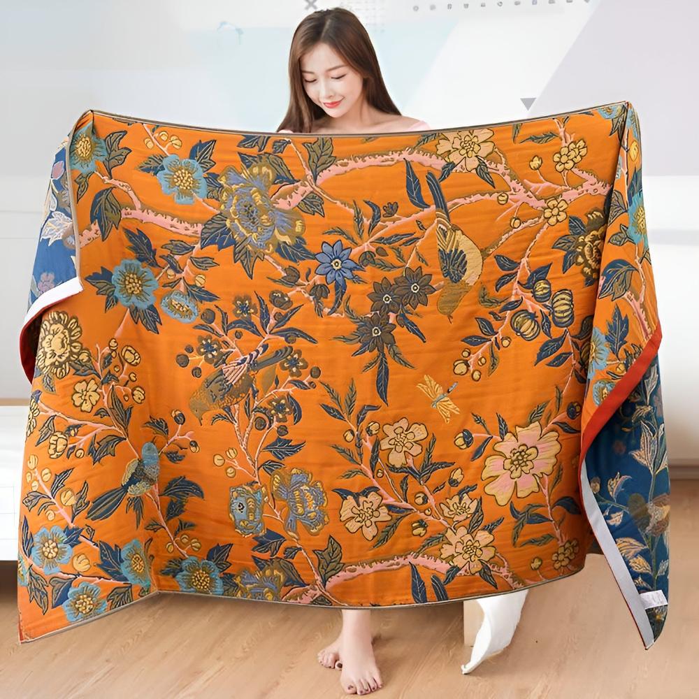 Bath Towel Reversible Hibiscus Print Natural Cotton Quick-Drying