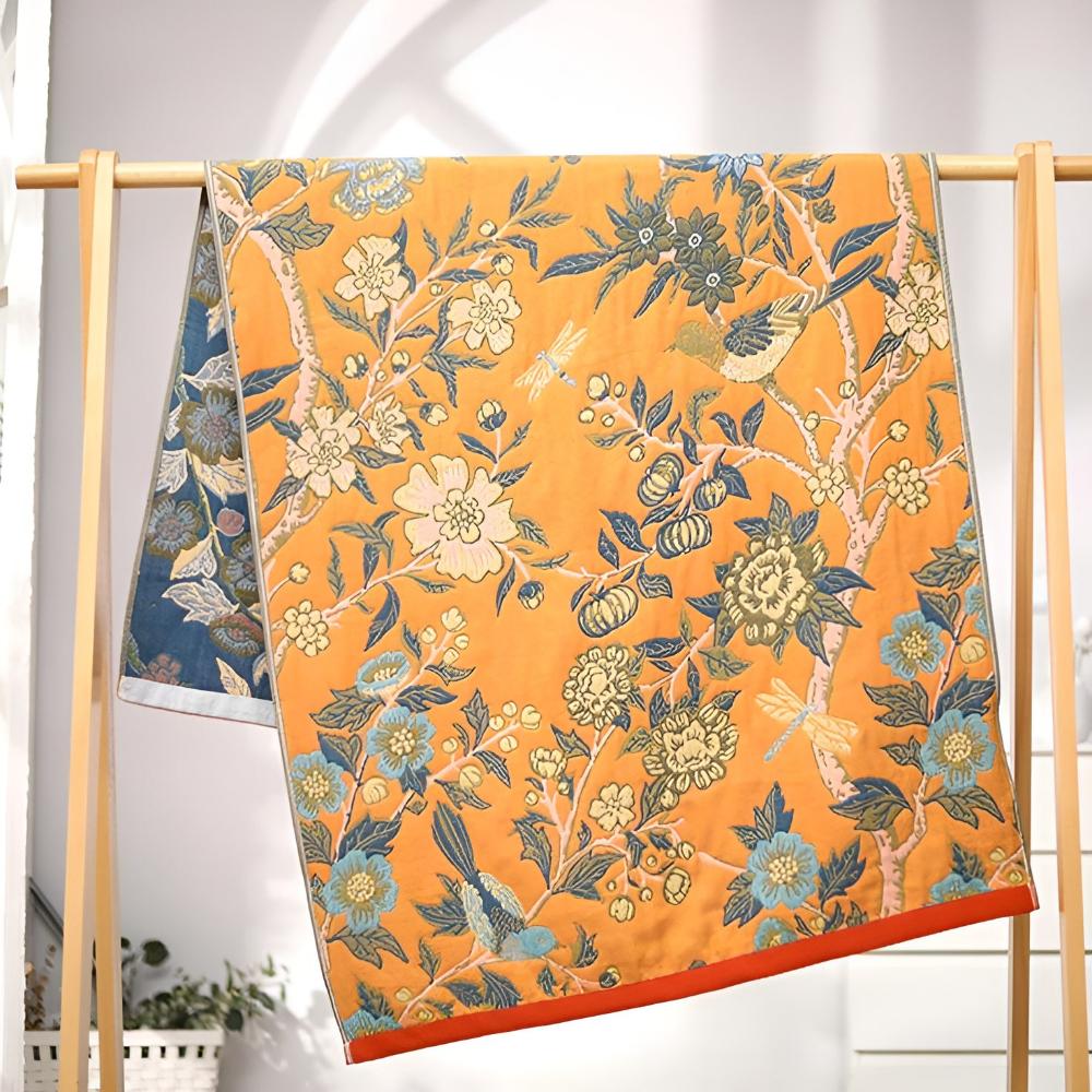 Bath Towel Reversible Hibiscus Print Natural Cotton Quick-Drying