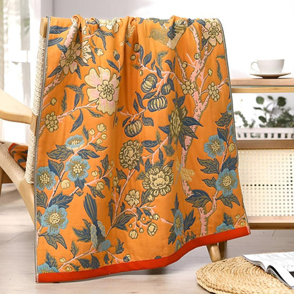 Bath Towel Reversible Hibiscus Print Natural Cotton Quick-Drying
