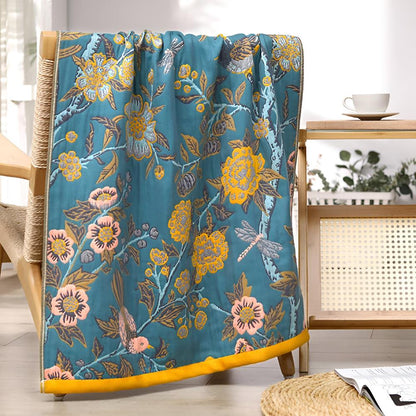 Bath Towel Reversible Hibiscus Print Natural Cotton Quick-Drying