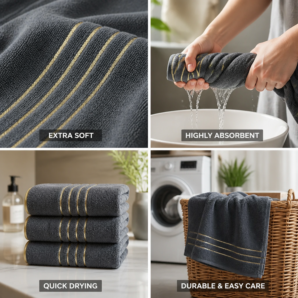 Bath Towel Set Microfiber Extra Soft Highly Absorbent
