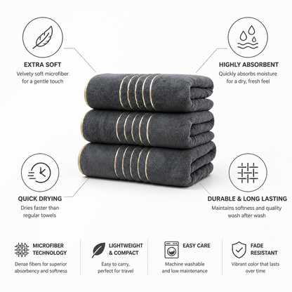 Bath Towel Set Microfiber Extra Soft Highly Absorbent