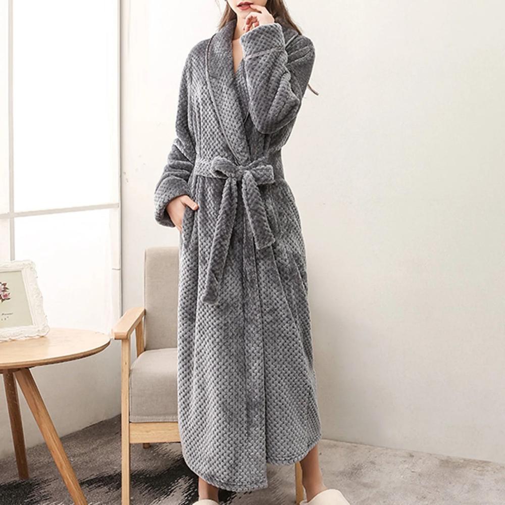 Bathrobe All-Season Soft Breathable Fleece Pockets & Belt