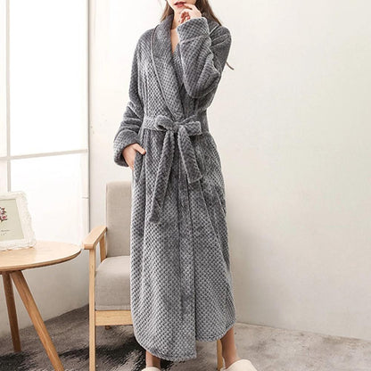 Bathrobe All-Season Soft Breathable Fleece Pockets & Belt