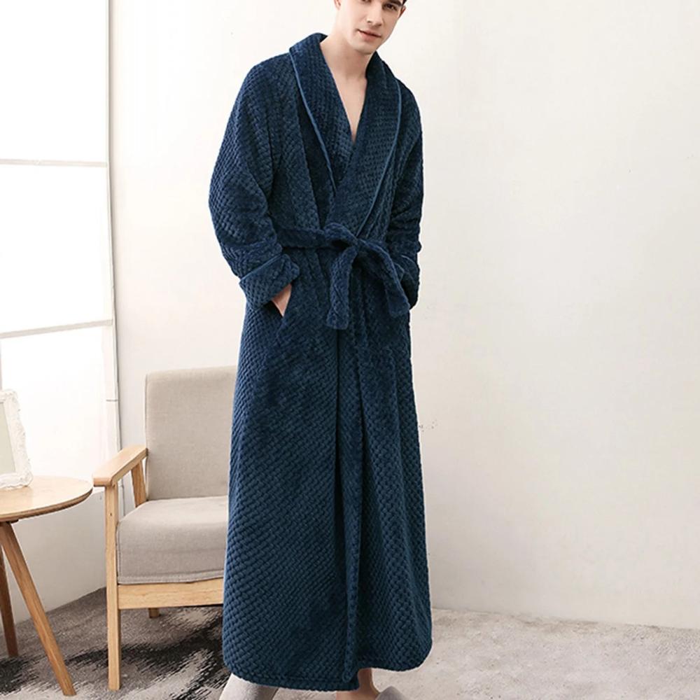 Bathrobe All-Season Soft Breathable Fleece Pockets & Belt