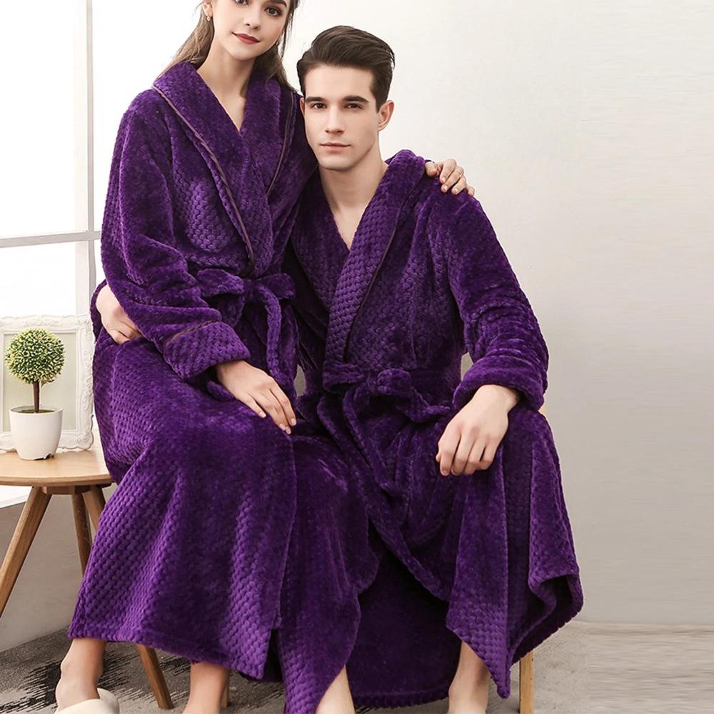 Bathrobe All-Season Soft Breathable Fleece Pockets & Belt