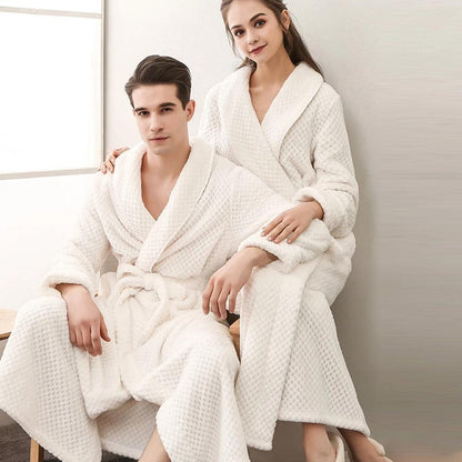 Bathrobe All-Season Soft Breathable Fleece Pockets & Belt