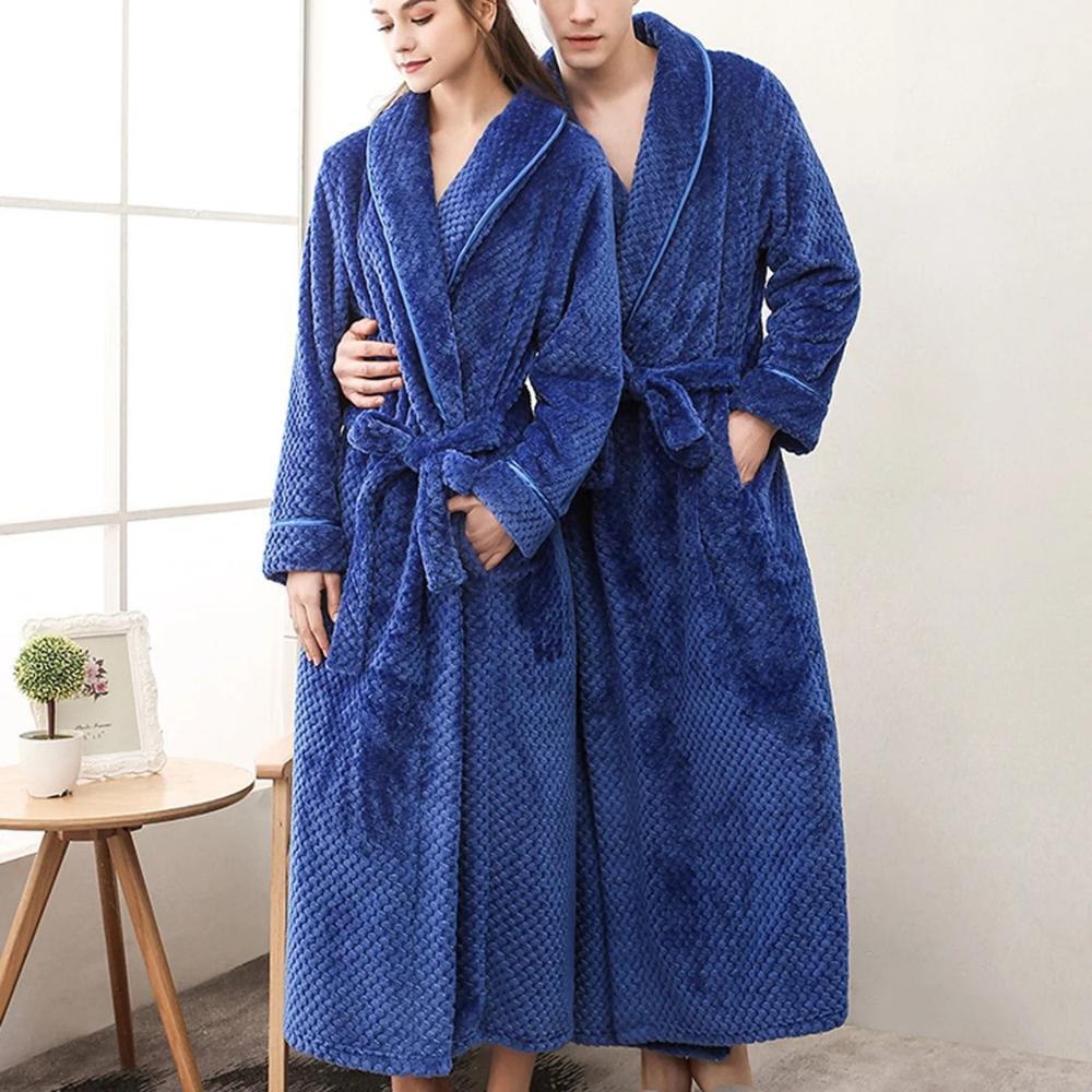Bathrobe All-Season Soft Breathable Fleece Pockets & Belt