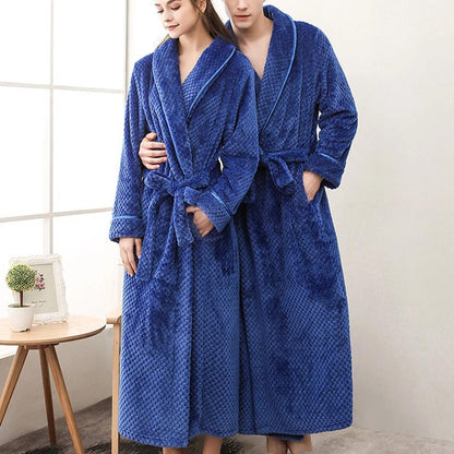 Bathrobe All-Season Soft Breathable Fleece Pockets & Belt