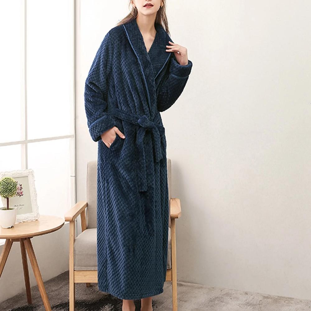 Bathrobe All-Season Soft Breathable Fleece Pockets & Belt