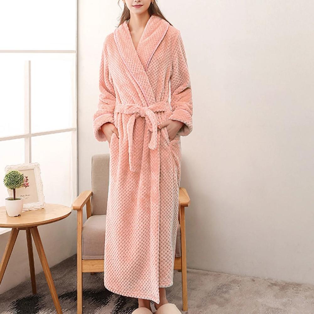 Bathrobe All-Season Soft Breathable Fleece Pockets & Belt