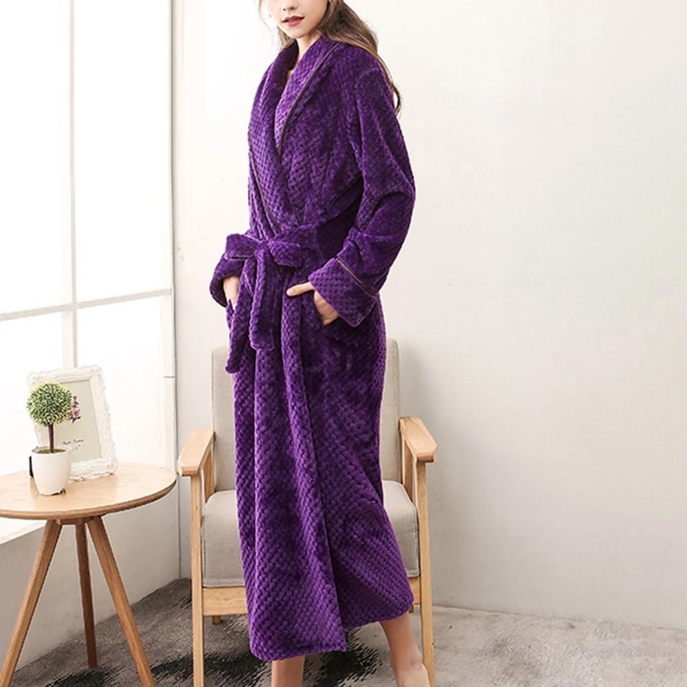 Bathrobe All-Season Soft Breathable Fleece Pockets & Belt