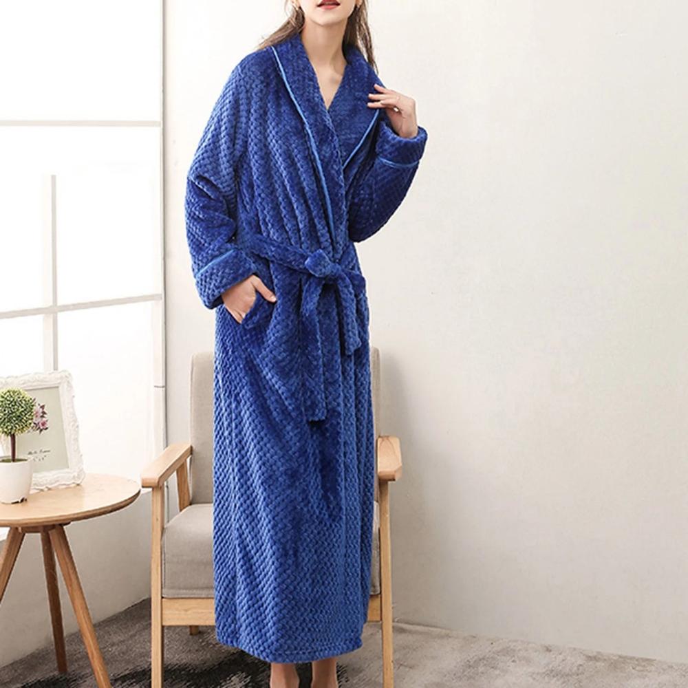 Bathrobe All-Season Soft Breathable Fleece Pockets & Belt