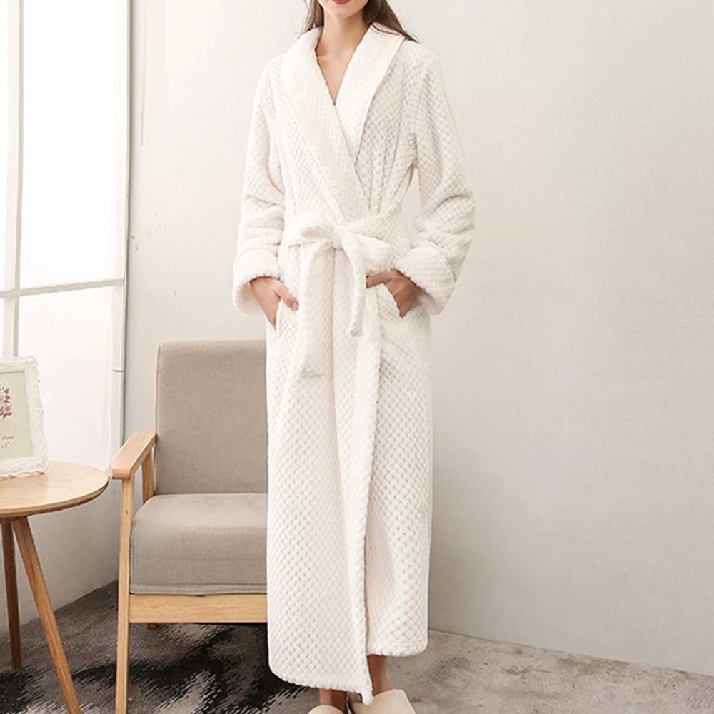Bathrobe All-Season Soft Breathable Fleece Pockets & Belt
