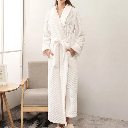 Bathrobe All-Season Soft Breathable Fleece Pockets & Belt
