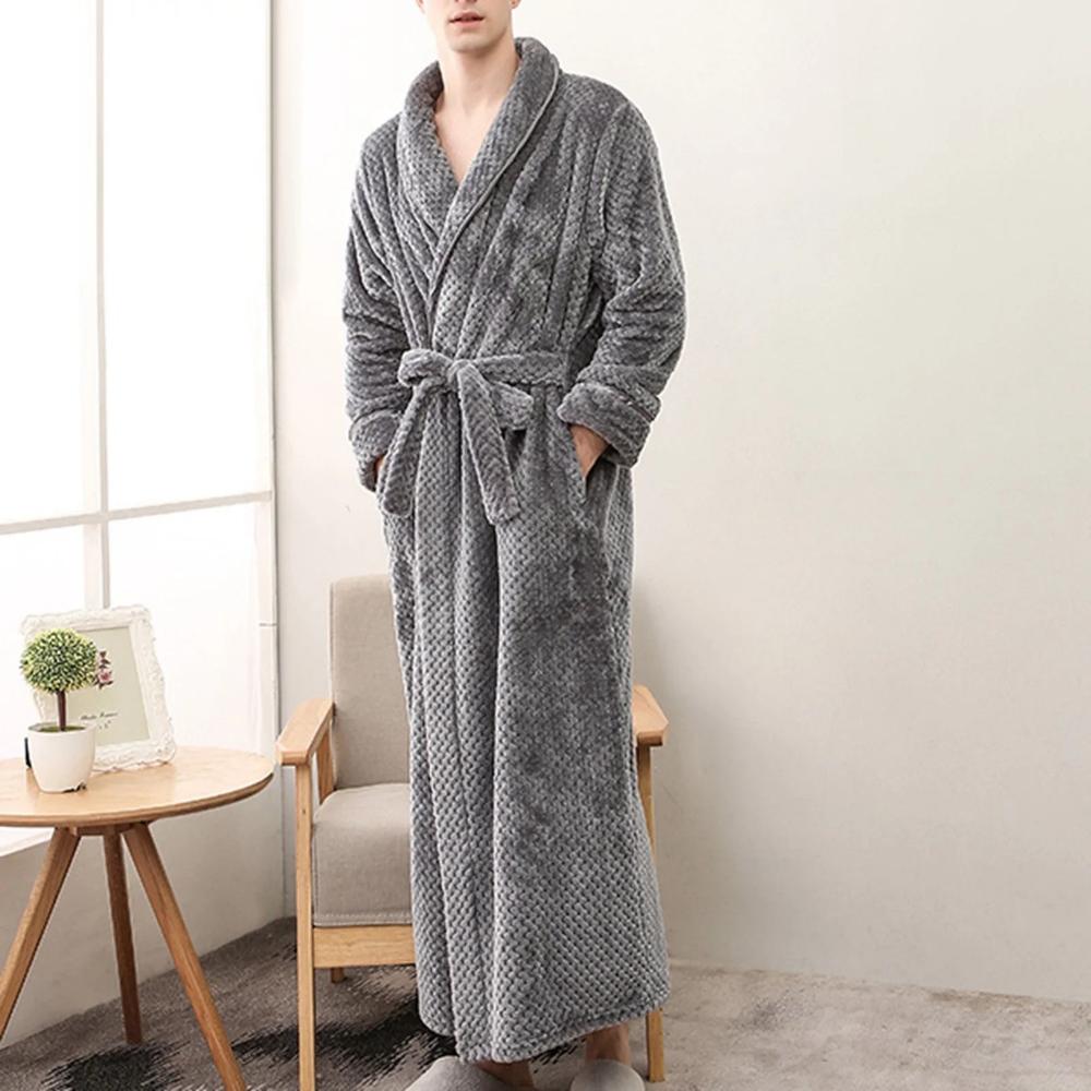 Bathrobe All-Season Soft Breathable Fleece Pockets & Belt
