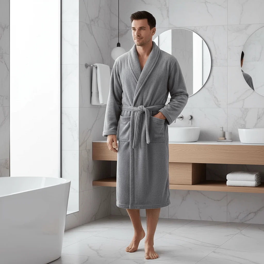 Bathrobe Coral Fleece Lightweight Belt & Side Pockets