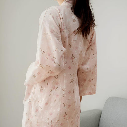 Bathrobe Cotton Gauze Yukata-Style Adjustable Drawstring & Pocket