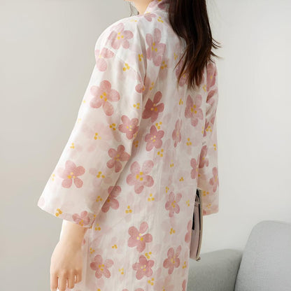 Bathrobe Cotton Gauze Yukata-Style Adjustable Drawstring & Pocket