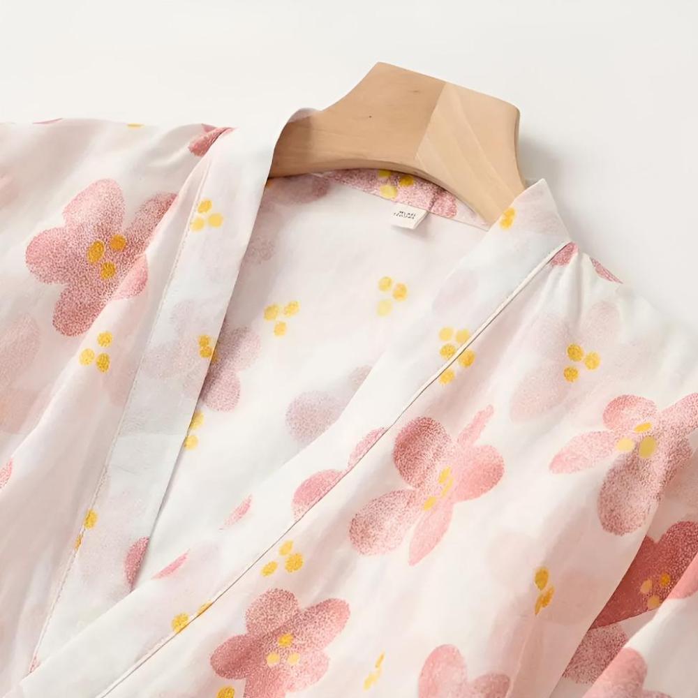 Bathrobe Cotton Gauze Yukata-Style Adjustable Drawstring & Pocket