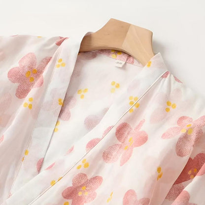 Bathrobe Cotton Gauze Yukata-Style Adjustable Drawstring & Pocket