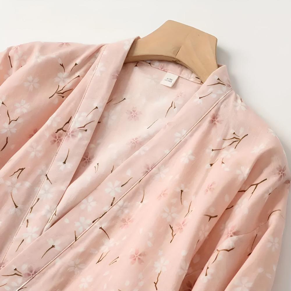Bathrobe Cotton Gauze Yukata-Style Adjustable Drawstring & Pocket