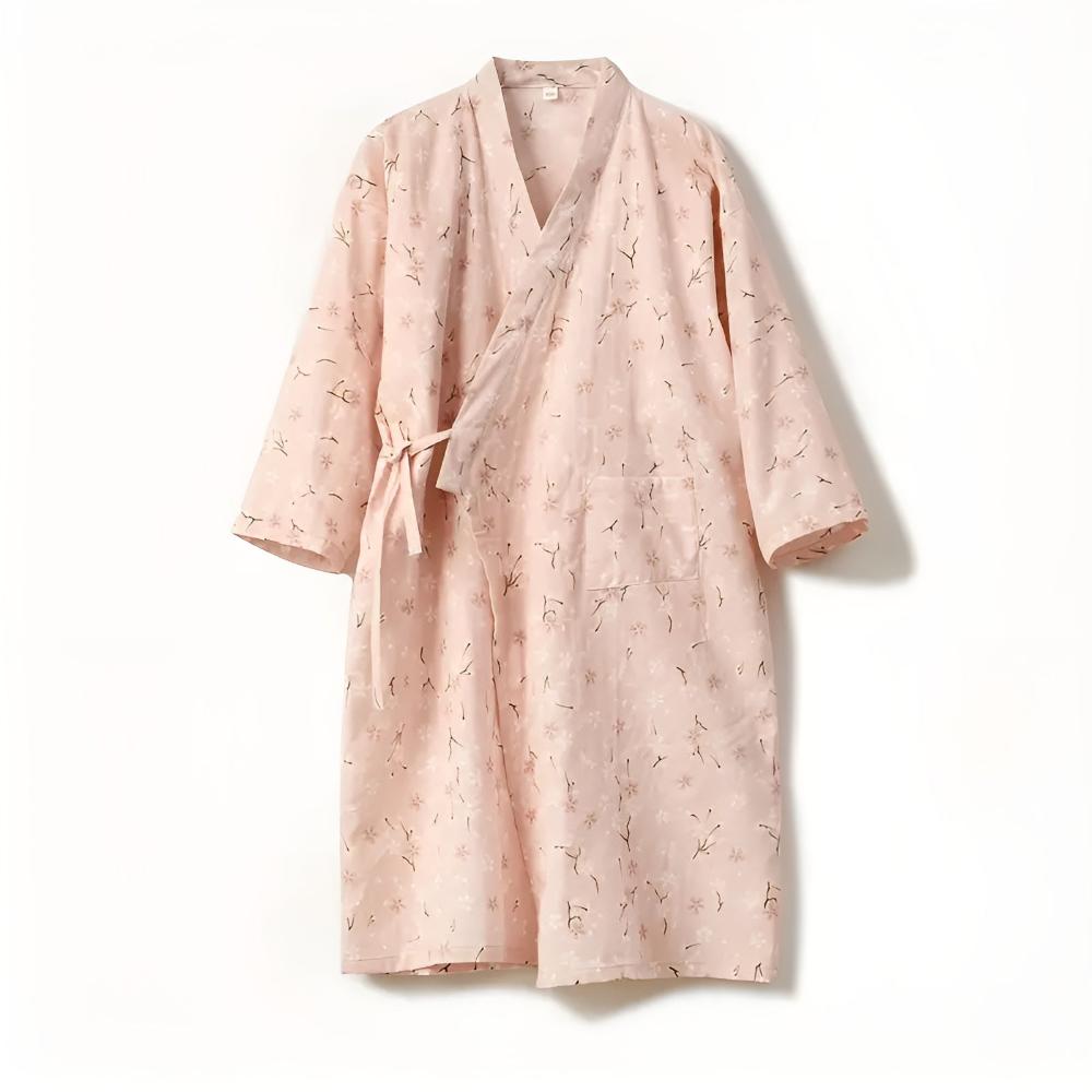 Bathrobe Cotton Gauze Yukata-Style Adjustable Drawstring & Pocket