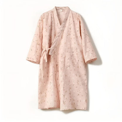Bathrobe Cotton Gauze Yukata-Style Adjustable Drawstring & Pocket