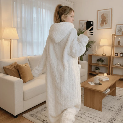 Bathrobe Hooded Long Sleeve With Side Pockets