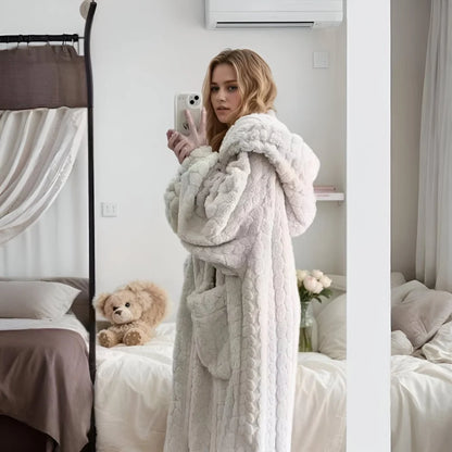 Bathrobe Hooded Long Sleeve With Side Pockets