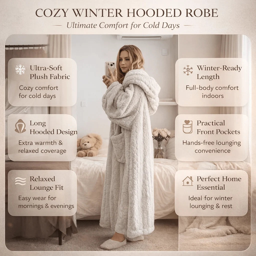 Bathrobe Hooded Long Sleeve With Side Pockets