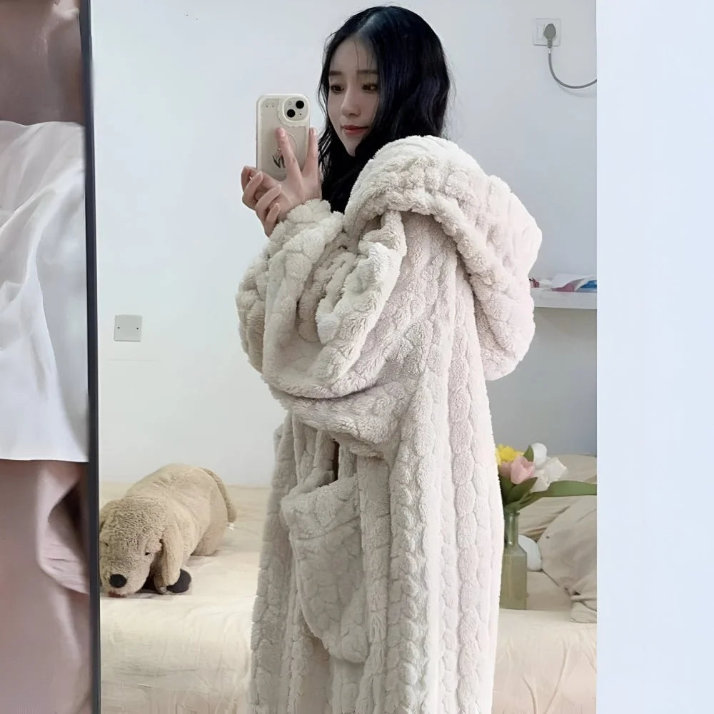 Bathrobe Hooded Long Sleeve With Side Pockets
