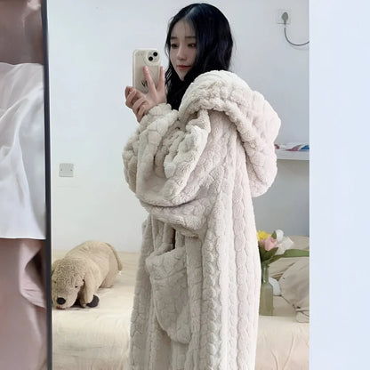 Bathrobe Hooded Long Sleeve With Side Pockets