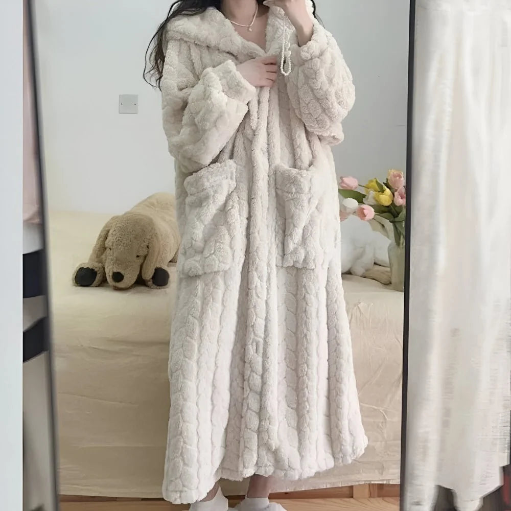 Bathrobe Hooded Long Sleeve With Side Pockets