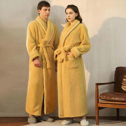 Bathrobe Unisex Coral Fleece Shawl Collar & Pockets